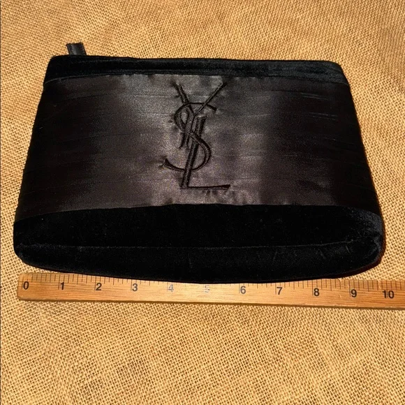 YSL Yves Saint Laurent Elegant Black Makeup Toiletry Bag Silk Rare Hard to Find - Picture 11 of 15